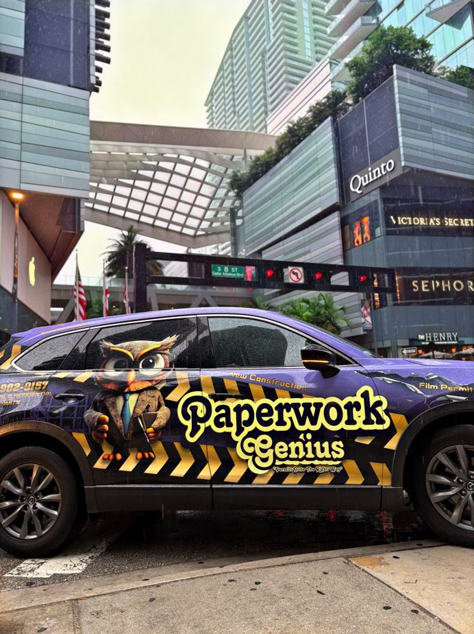 The Paperwork Genius wrapped car parked in Brickell